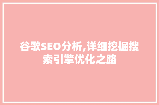 谷歌SEO分析,详细挖掘搜索引擎优化之路
