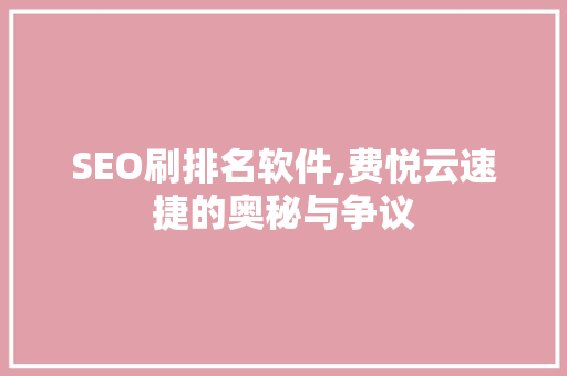SEO刷排名软件,费悦云速捷的奥秘与争议