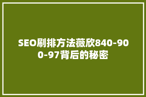SEO刷排方法薇欣840-900-97背后的秘密