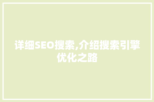详细SEO搜索,介绍搜索引擎优化之路