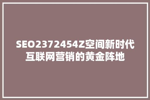 SEO2372454Z空间新时代互联网营销的黄金阵地