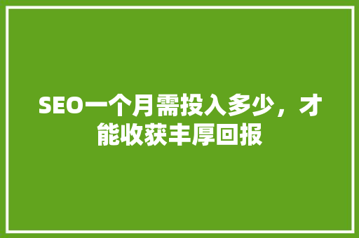 SEO一个月需投入多少，才能收获丰厚回报