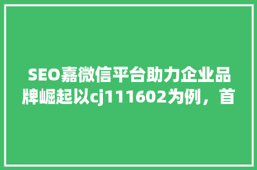 SEO嘉微信平台助力企业品牌崛起以cj111602为例，首推成功之路