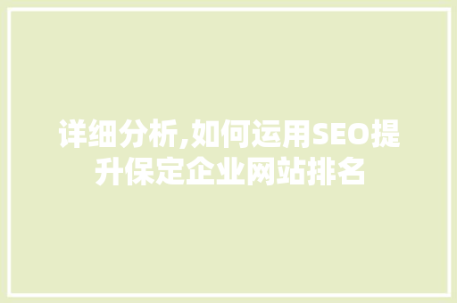 详细分析,如何运用SEO提升保定企业网站排名