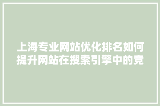 上海专业网站优化排名如何提升网站在搜索引擎中的竞争力