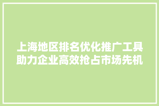 上海地区排名优化推广工具助力企业高效抢占市场先机