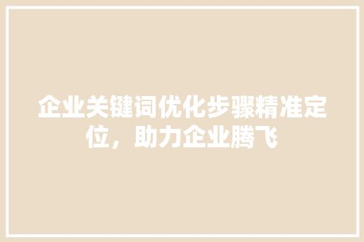 企业关键词优化步骤精准定位，助力企业腾飞