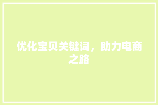 优化宝贝关键词，助力电商之路