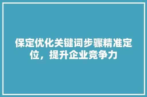 保定优化关键词步骤精准定位，提升企业竞争力 SEO教程