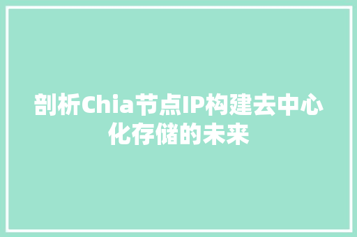 剖析Chia节点IP构建去中心化存储的未来 Web前端