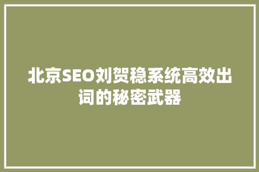 北京SEO刘贺稳系统高效出词的秘密武器 Web前端