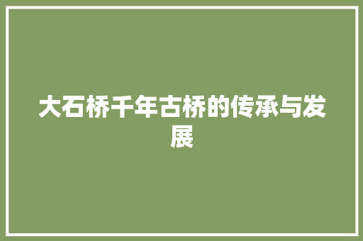 大石桥千年古桥的传承与发展