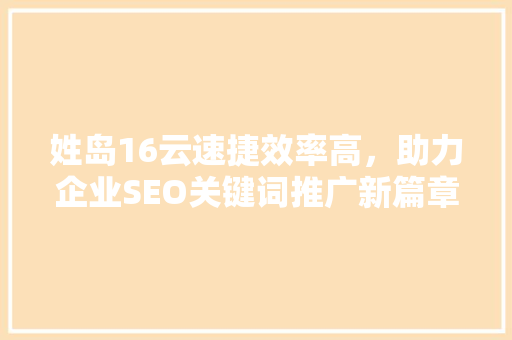 姓岛16云速捷效率高，助力企业SEO关键词推广新篇章