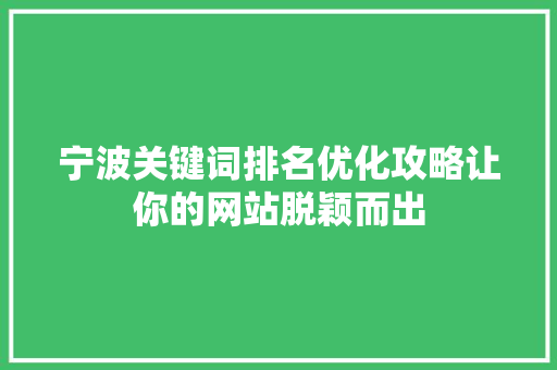 宁波关键词排名优化攻略让你的网站脱颖而出