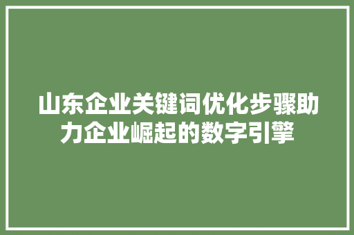 山东企业关键词优化步骤助力企业崛起的数字引擎