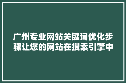 广州专业网站关键词优化步骤让您的网站在搜索引擎中脱颖而出