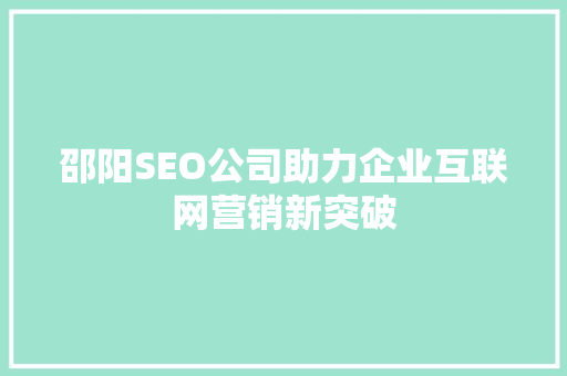 邵阳SEO公司助力企业互联网营销新突破