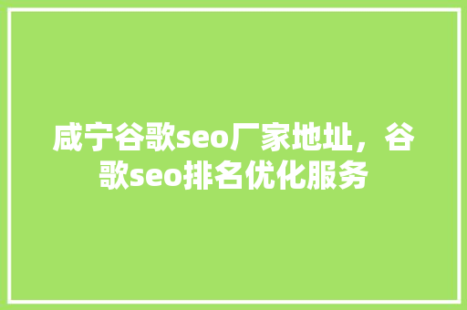 咸宁谷歌seo厂家地址，谷歌seo排名优化服务