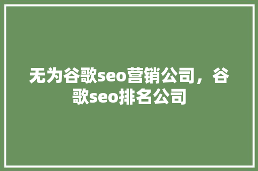 无为谷歌seo营销公司，谷歌seo排名公司 SEO教程