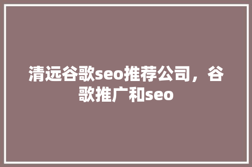清远谷歌seo推荐公司，谷歌推广和seo
