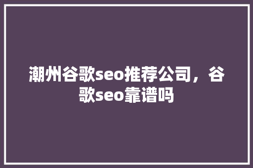 潮州谷歌seo推荐公司，谷歌seo靠谱吗