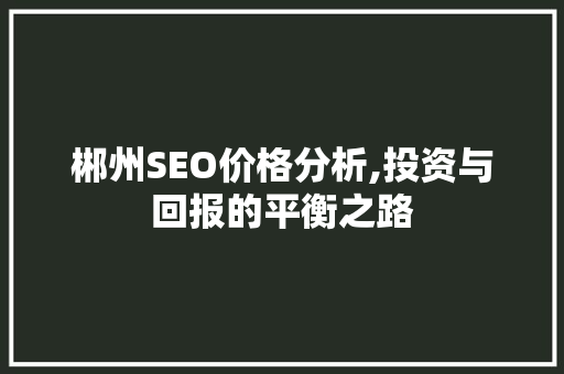 郴州SEO价格分析,投资与回报的平衡之路