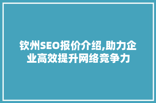 钦州SEO报价介绍,助力企业高效提升网络竞争力