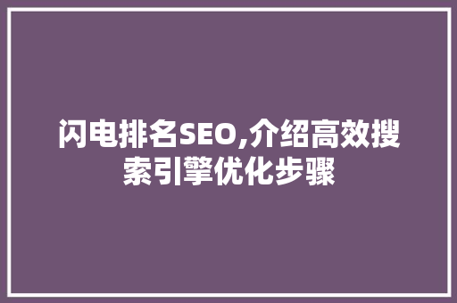 闪电排名SEO,介绍高效搜索引擎优化步骤