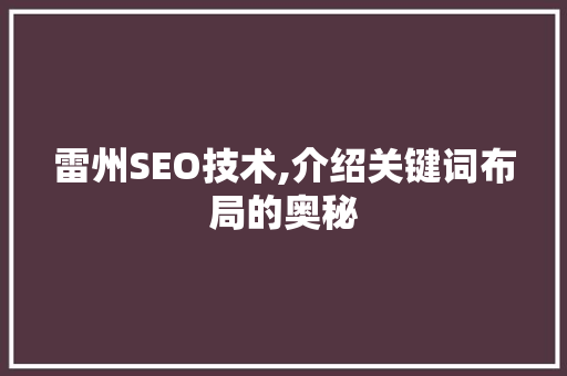 雷州SEO技术,介绍关键词布局的奥秘