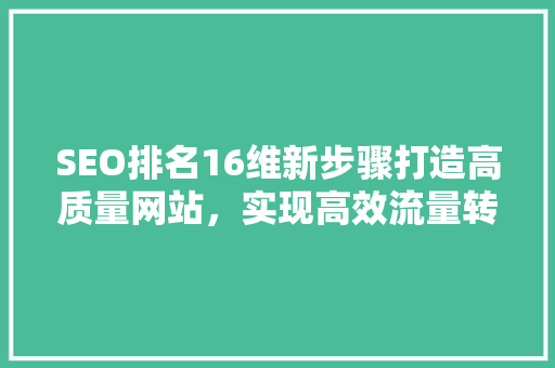 SEO排名16维新步骤打造高质量网站，实现高效流量转化