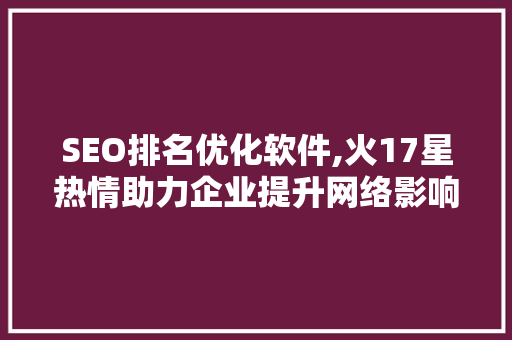 SEO排名优化软件,火17星热情助力企业提升网络影响力