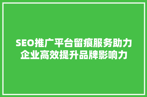 SEO推广平台留痕服务助力企业高效提升品牌影响力