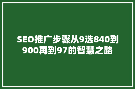 SEO推广步骤从9选840到900再到97的智慧之路
