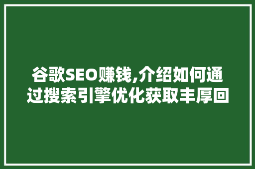 谷歌SEO赚钱,介绍如何通过搜索引擎优化获取丰厚回报