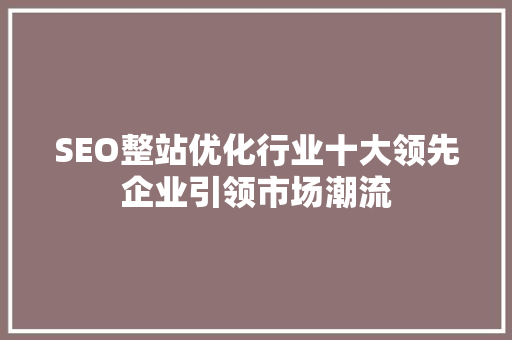 SEO整站优化行业十大领先企业引领市场潮流
