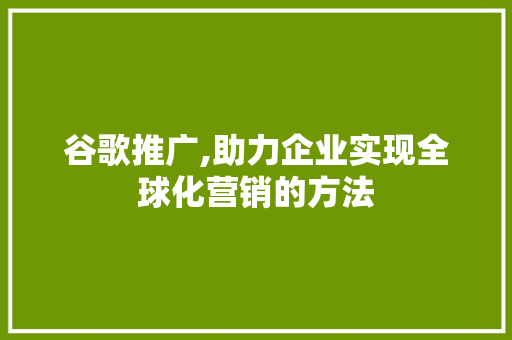 谷歌推广,助力企业实现全球化营销的方法