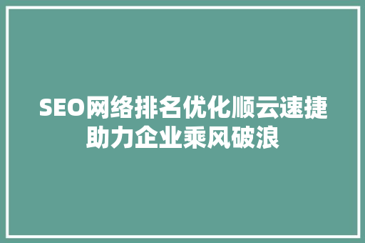 SEO网络排名优化顺云速捷助力企业乘风破浪