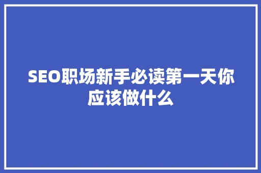 SEO职场新手必读第一天你应该做什么