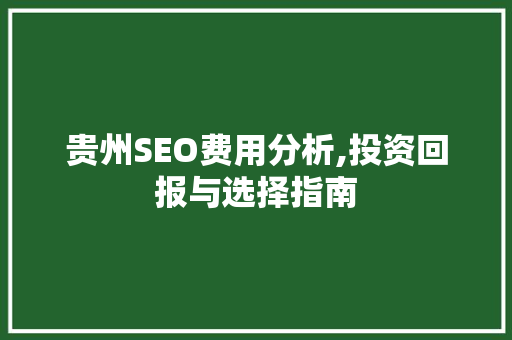 贵州SEO费用分析,投资回报与选择指南