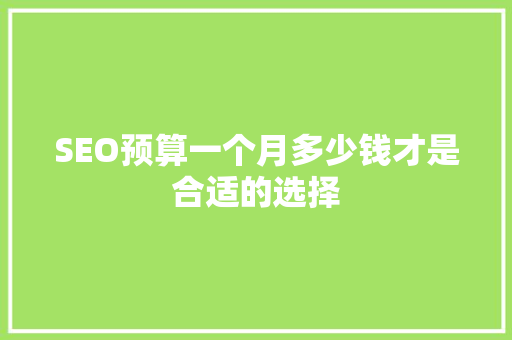 SEO预算一个月多少钱才是合适的选择