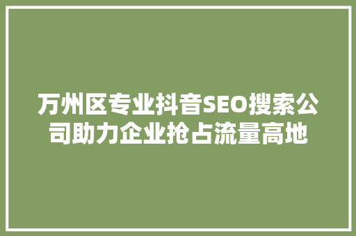 万州区专业抖音SEO搜索公司助力企业抢占流量高地