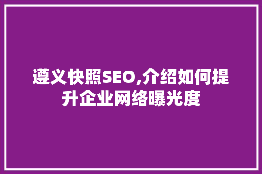 遵义快照SEO,介绍如何提升企业网络曝光度
