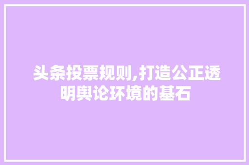  头条投票规则,打造公正透明舆论环境的基石