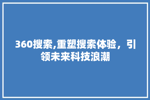 360搜索,重塑搜索体验，引领未来科技浪潮