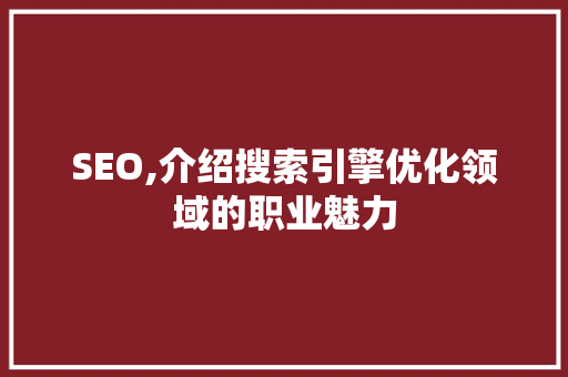 SEO,介绍搜索引擎优化领域的职业魅力