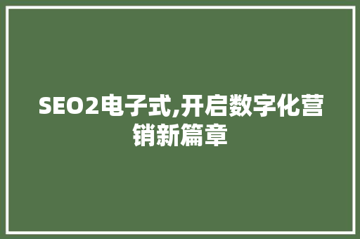 SEO2电子式,开启数字化营销新篇章 SEO2电子式,开启数字化营销新篇章 服务器/数据库