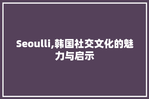 Seoulli,韩国社交文化的魅力与启示