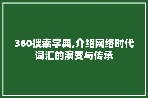 360搜索字典,介绍网络时代词汇的演变与传承