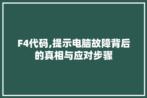 F4代码,提示电脑故障背后的真相与应对步骤