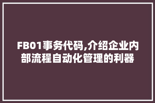 FB01事务代码,介绍企业内部流程自动化管理的利器